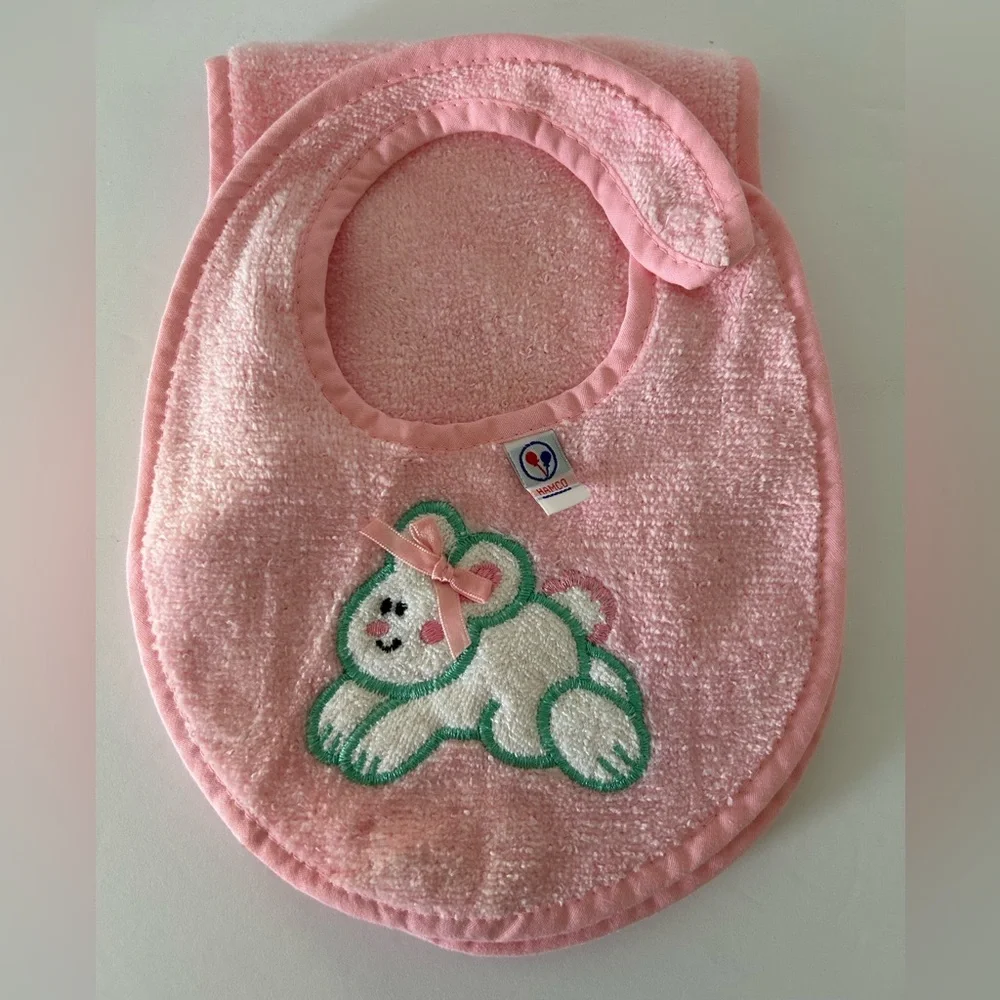 🦋 5/$25 - Hamco Baby Bib and Burp Cloth Set Embroidered Bunny Vintage 90’s
